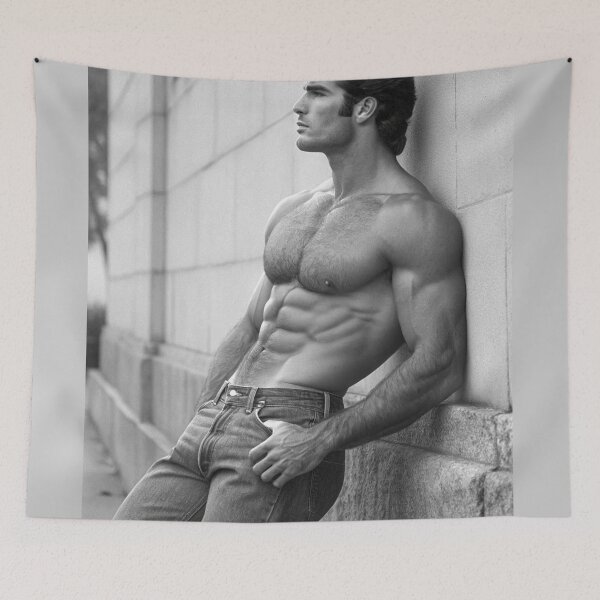 Item preview, Muscular male posing against wall ver. 2 designed and sold by gayishdesign.