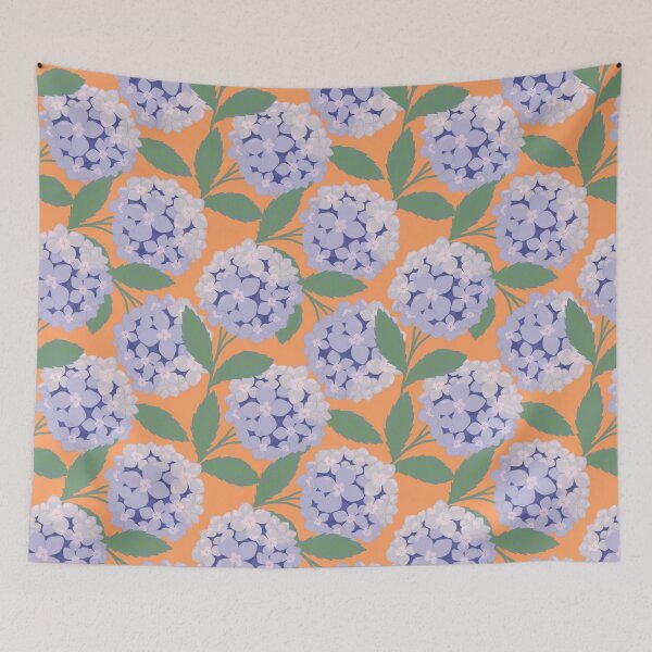Item preview, Purple Hydrangea Floral Pattern on Orange, Soft Garden Aesthetic designed and sold by noinudee.