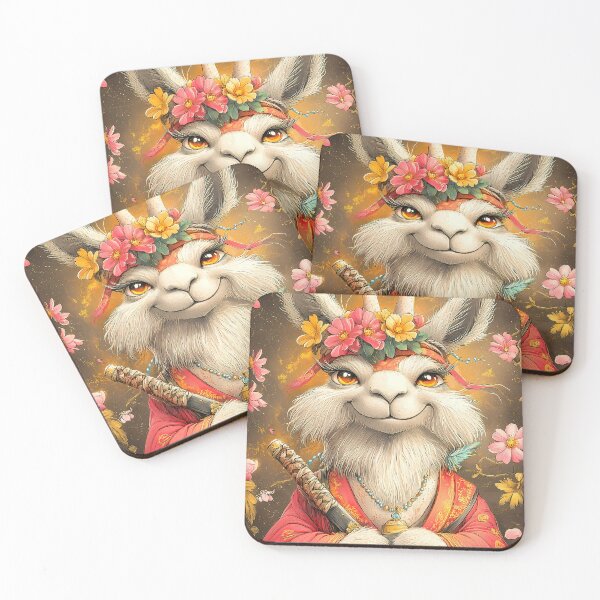 Item preview, Animal Samurai Smiling Llama Guardian In Blossom Robe With Hidden Power designed and sold by earlobejerk.