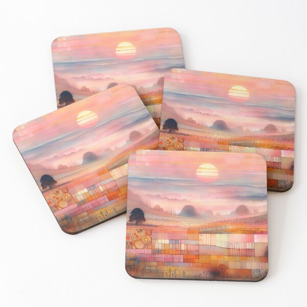 Item preview, Ember Fields at Dawn | A Misty Geometric Sunrise over the South Downs designed and sold by Stoneflower-Art.