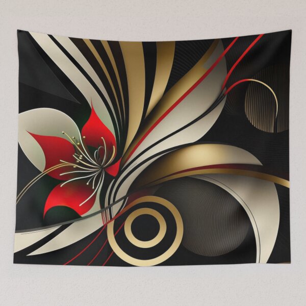 Item preview, Elegant Abstract Floral Design in Gold, Red, and Black designed and sold by PaintbrushPlace.