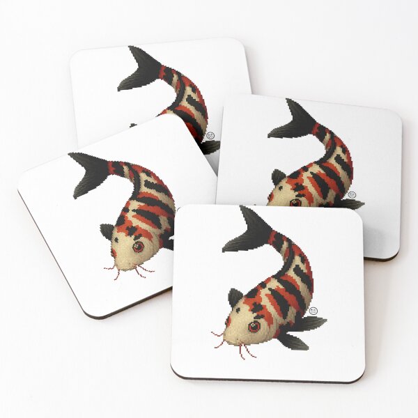 Item preview, Koi Fish - Pixel Art - 8bit graphics 16bit graphics - Retro Fish Art - Red Black KoiFish designed and sold by Kabuji Store.