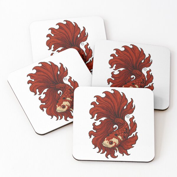 Item preview, Betta Fish Art - Japanese Inspired Art - Siamese fighting fish - Red Betta designed and sold by Kabuji Store.