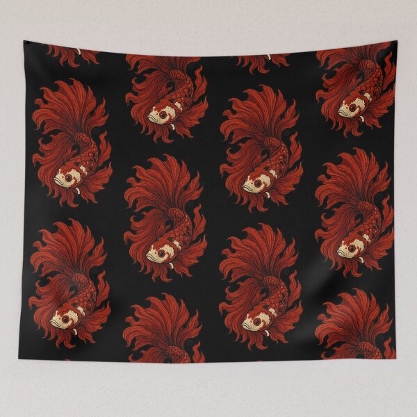 Item preview, Betta Fish Art - Japanese Inspired Art - Siamese fighting fish - Red Betta designed and sold by Kabuji Store.