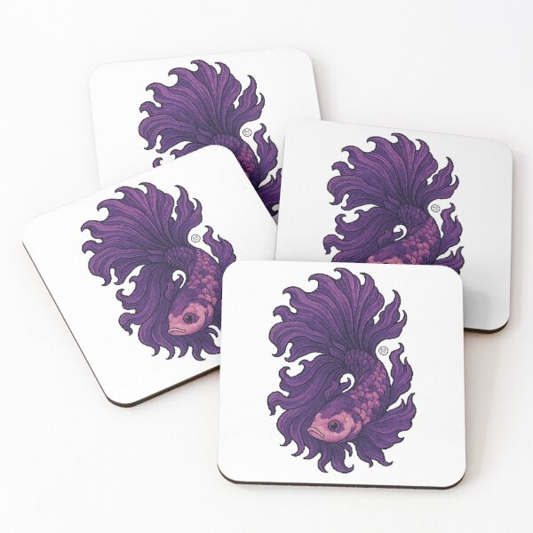 Item preview, Betta Fish Art - Japanese Inspired Art - Siamese fighting fish - Purple Pink Betta designed and sold by Kabuji Store.
