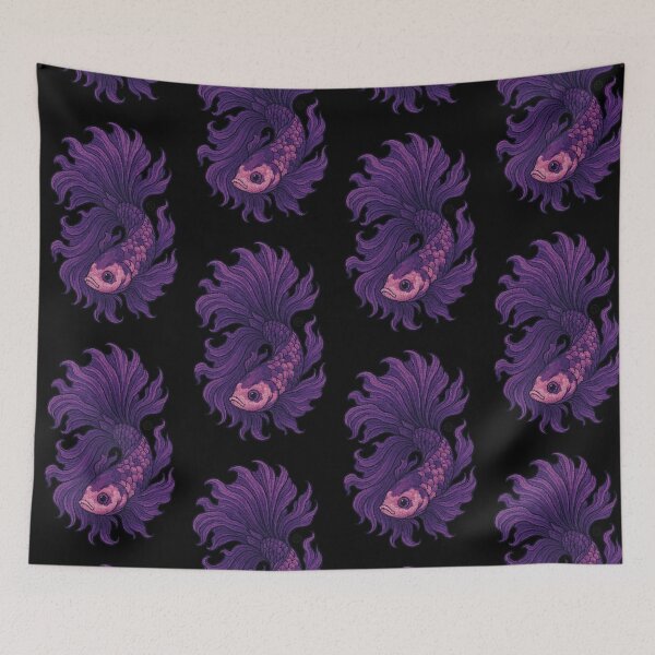 Item preview, Betta Fish Art - Japanese Inspired Art - Siamese fighting fish - Purple Pink Betta designed and sold by Kabuji Store.