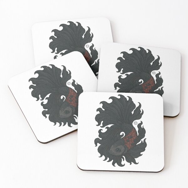 Item preview, Betta Fish Art - Japanese Inspired Art - Siamese fighting fish - Black Betta designed and sold by Kabuji Store.