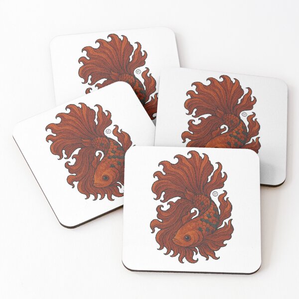 Item preview, Betta Fish Art - Japanese Inspired Art - Siamese fighting fish - Red Betta designed and sold by Kabuji Store.