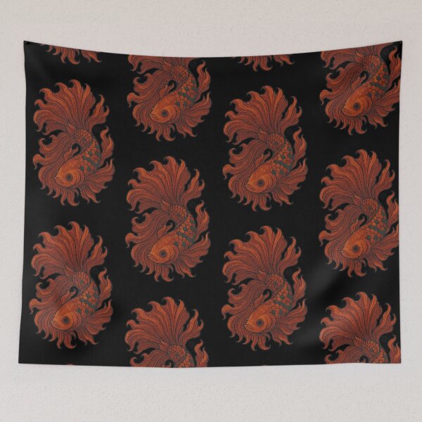 Item preview, Betta Fish Art - Japanese Inspired Art - Siamese fighting fish - Red Betta designed and sold by Kabuji Store.