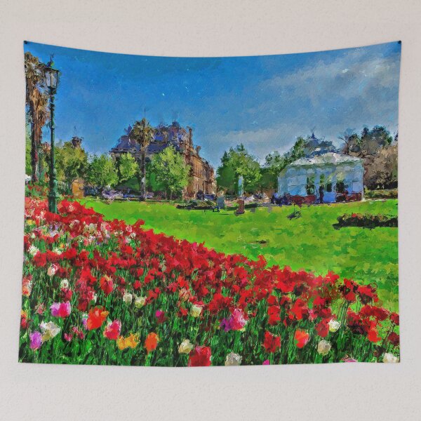 Item preview, Impressionist Painting of Tulips in Bloom at the Conservatory Garden - Bendigo, Victoria, Australia designed and sold by Steven Jodoin.