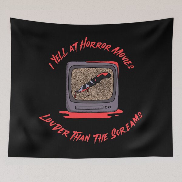 Item preview, I Yell at Horror Movies Louder Than the Screams with Bloody Knife and TV Static designed and sold by The Sun Brings Light.