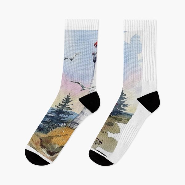 Item preview, colourful landscape drawing of lighthouse on a cliffside designed and sold by NivyasArtistry.