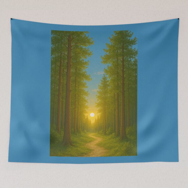 Item preview, Sunrise Through the Pine Forest Path designed and sold by TheWonkyEaselCo.