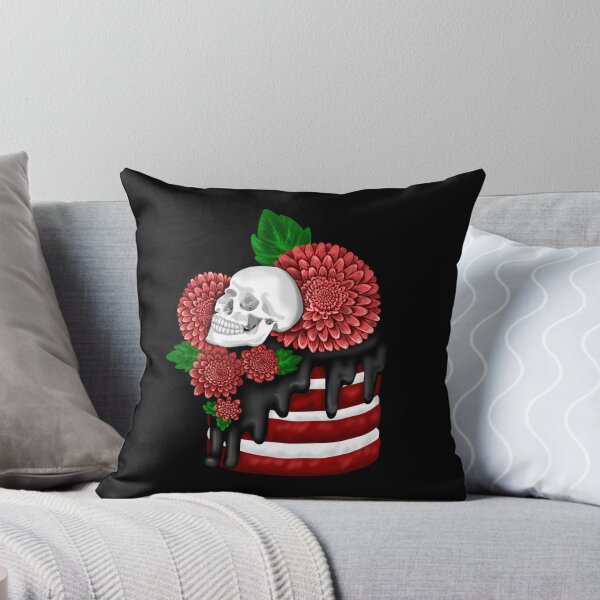 Item preview, Halloween Red Velvet cake in black with skull, dark red chrysanthemum flowers with green leaves designed and sold by katecheerycake.