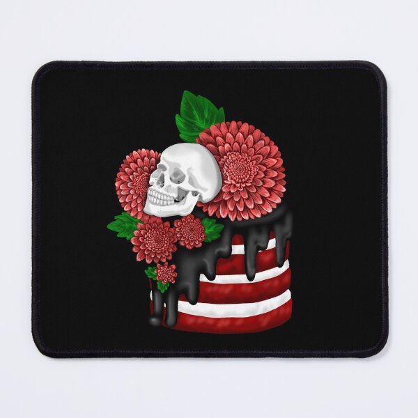 Item preview, Halloween Red Velvet cake in black with skull, dark red chrysanthemum flowers with green leaves designed and sold by katecheerycake.