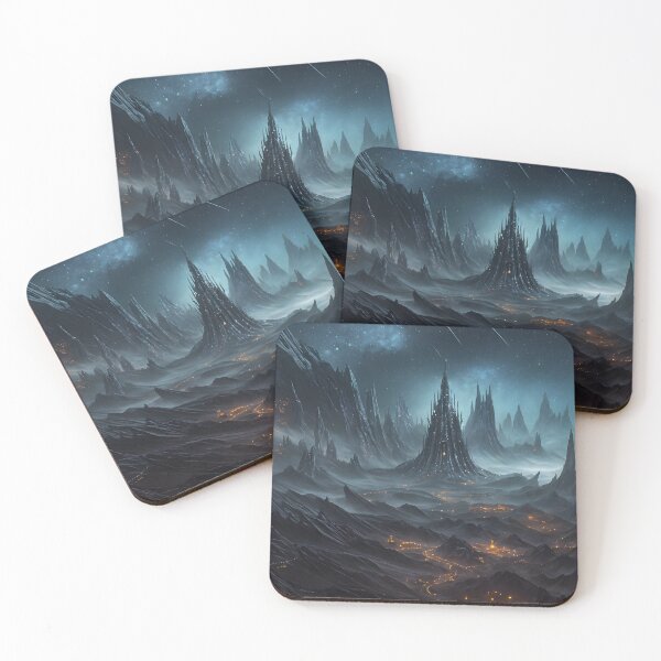 Item preview, Dark Fantasy Castle Landscape with City Lights designed and sold by Ink Art Design.