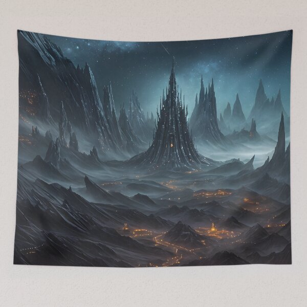 Item preview, Dark Fantasy Castle Landscape with City Lights designed and sold by Ink Art Design.