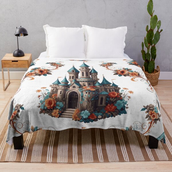 Item preview, Seamless Floral Fairytale Castle Pattern, Whimsical Blossom Castle Fabric Print, Elegant Fantasy Castle Wallpaper designed and sold by Dailyprintstyle.