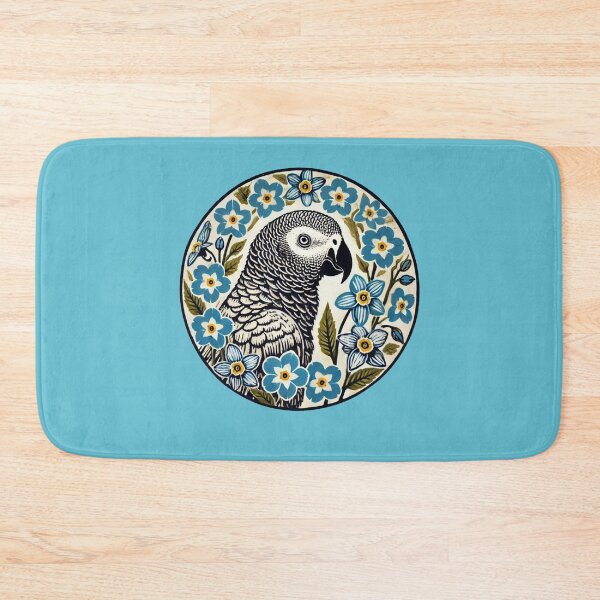Item preview, African Grey Parrot Surrounded By Blue Flowers designed and sold by FrictionMaxxing.