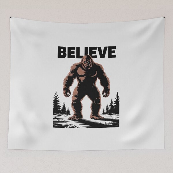 Item preview, Believe in Bigfoot – Funny Sasquatch with Mysterious Forest Illustration designed and sold by paulo silveira.