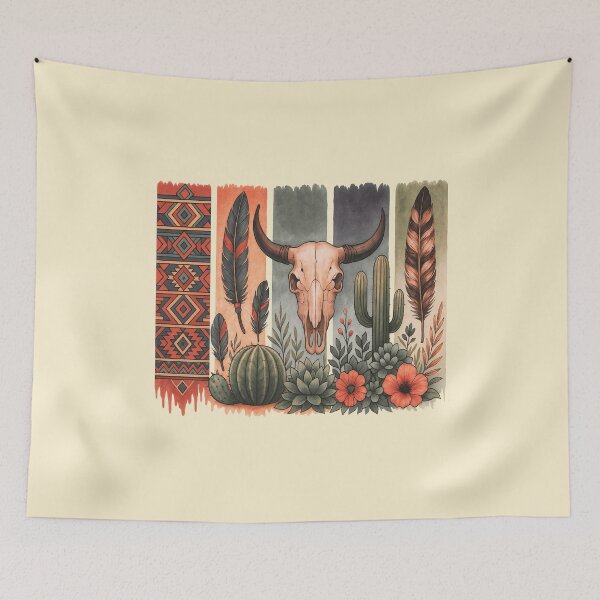 Item preview, Desert cactus, Native Americans, cow Skull and succulents plant, texan catus and flowers designed and sold by Collagedream.
