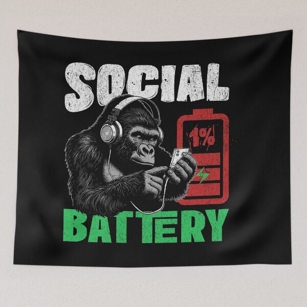 Item preview, Social Battery – Funny Introvert Gorilla Design designed and sold by Lucky Streetwear.