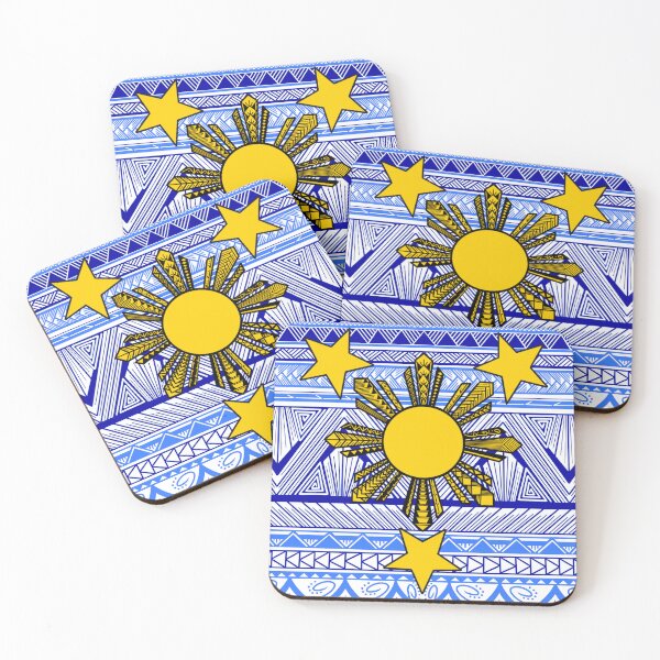 Item preview, Light Blue and Blue Tribal Pattern with Filipino Sun and Stars designed and sold by Steeb757.