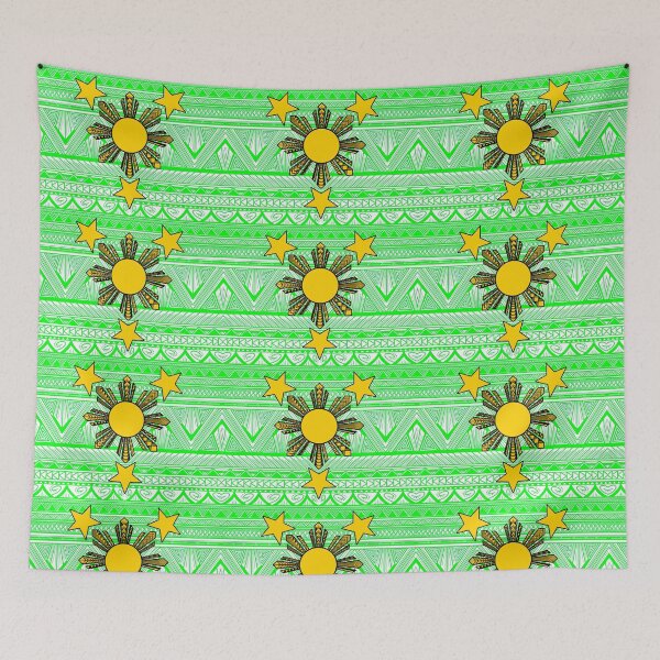 Item preview, Bright Green Tribal Pattern with Filipino Sun and Stars designed and sold by Steeb757.