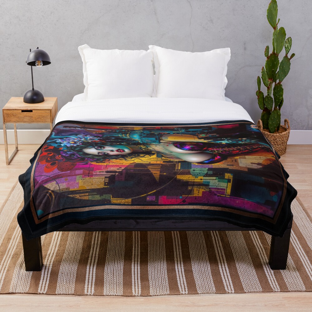Industrial Abstract Portrait Of Lyris Thoria Captivating AI Concept Art by Xzendor7 Decorative Art Print Throw Blanket
