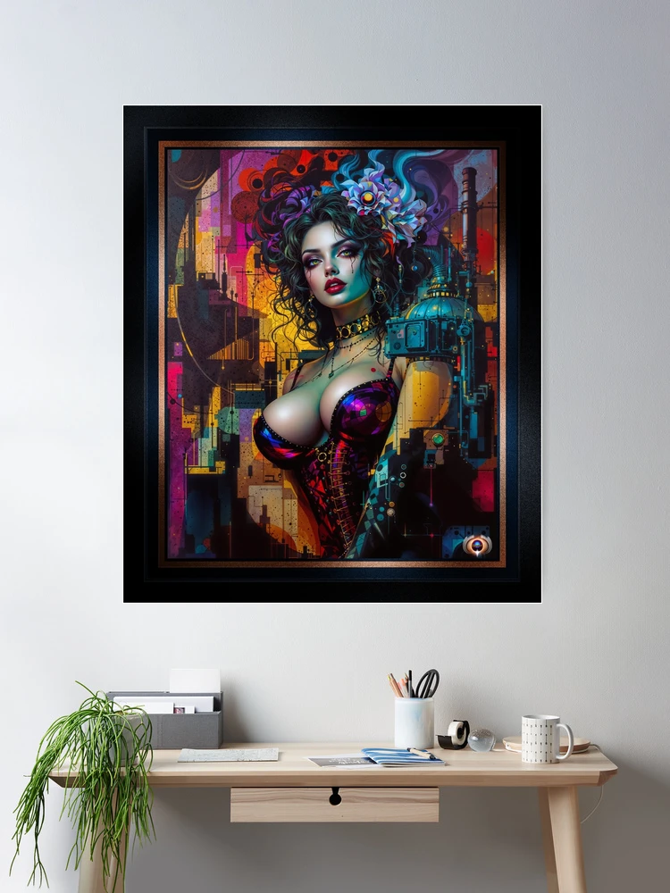Industrial Abstract Portrait Of Lyris Thoria Captivating AI Concept Art by Xzendor7 Room Decor Poster Art Print