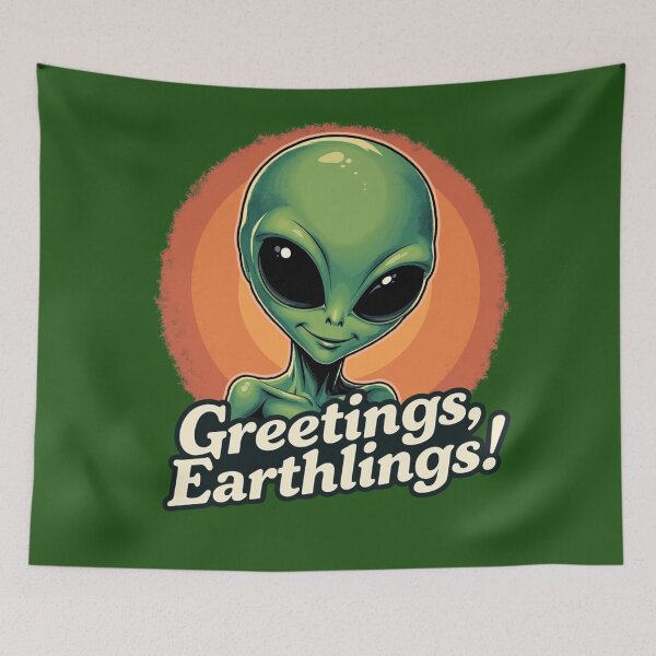 Item preview, Greetings, Earthlings!" – Retro Vintage Alien Design (They Come in Peace... Mostly) designed and sold by highvibz72.