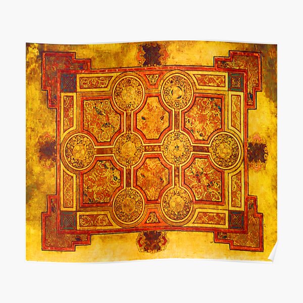 Red Gold Kells Carpet Medieval Illumination Art Poster