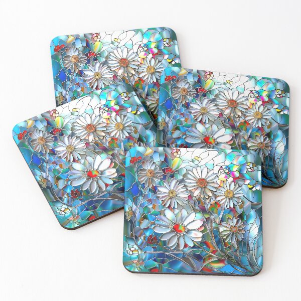 Item preview, stained glass flowers, white flowers designed and sold by ArtbyJustis.