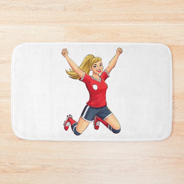 Item preview, Soccer player woman celebrating after scoring goal, soccer stadium victory, footballer player jubilant athlete celebrates a winning goal with triumphant raised arms and joyful spirit designed and sold by Danler.