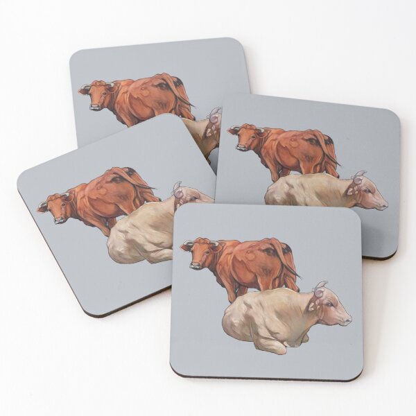 Item preview, Red Cow and Blonde Bull, Original Drawing, Cattle designed and sold by JoyfulWhimsy.
