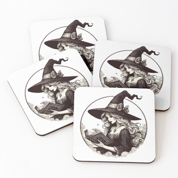 Item preview, Retro drawing of a witch reading a book designed and sold by cozeecore.