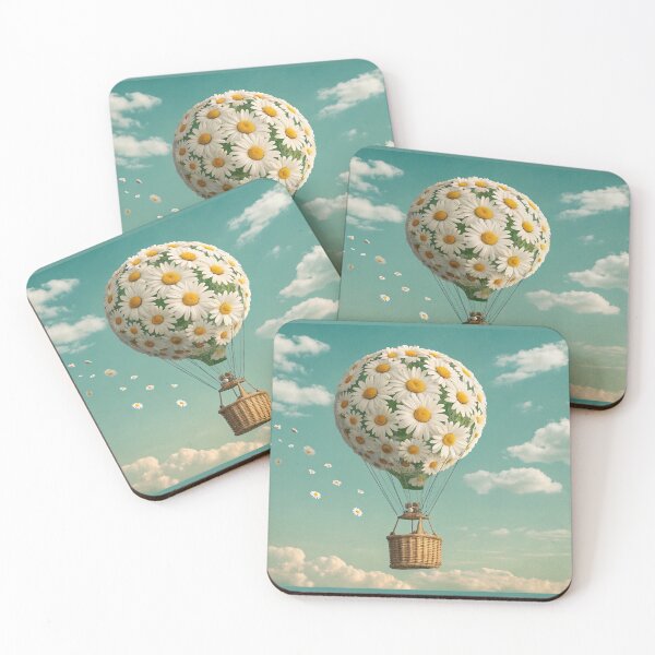 Item preview, A hot air balloon where the balloon is made of white daisies  designed and sold by elkuni.