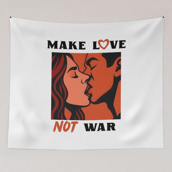 Item preview, Hot couple's kiss in pop-art style with slogan make love not war designed and sold by PixStories.