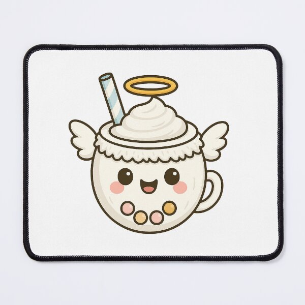 Item preview, Kawaii Angel Coconut Boba Tea – Cute Whipped Cream Bubble Drink designed and sold by Asbiell.