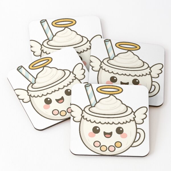 Item preview, Kawaii Angel Coconut Boba Tea – Cute Whipped Cream Bubble Drink designed and sold by Asbiell.