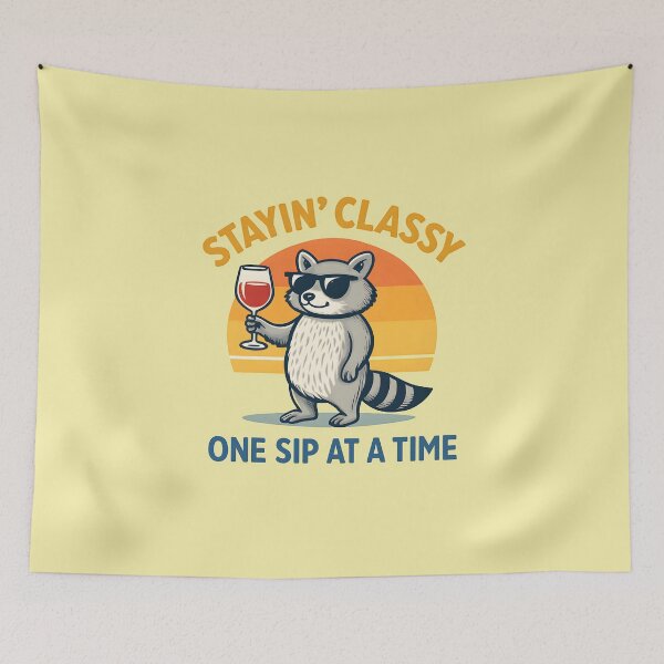 Item preview, Funny Raccoon Wine Lover Sunset Retro Aesthetic designed and sold by pressxstudio.