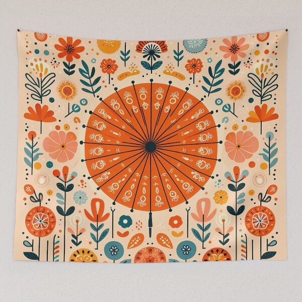 Aperçu de l'œuvre Parapluie kimono floral - Art populaire scandinave par heidiannemorris © créée et vendue par FOLK ART FUSION by heidiannemorris.