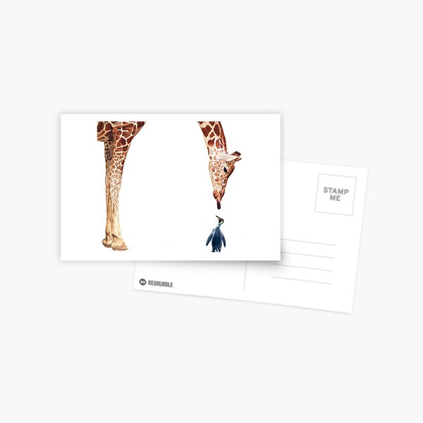 "Licker with Penguin" Giraffe Watercolor Postcard