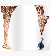 "Licker with Penguin" Giraffe Watercolor Poster