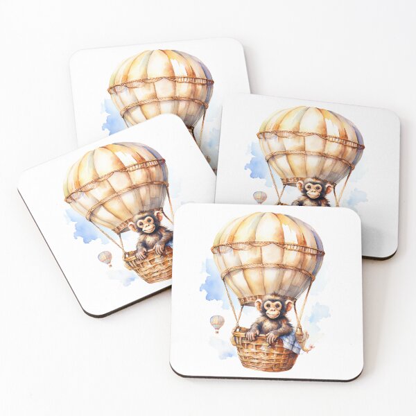 Item preview, Cute Baby Chimpanzee in a Hot Air Balloon designed and sold by crafteddreamsshop.