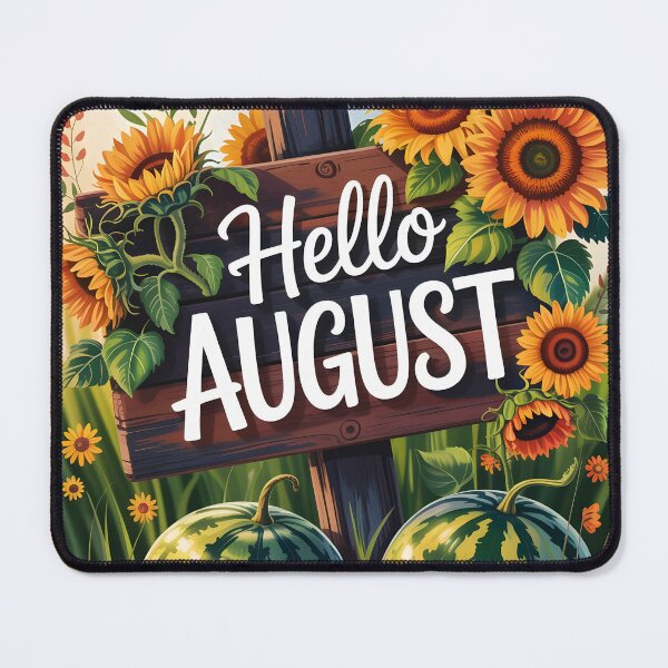 Item preview, Hello August – Rustic Wood Sign with sunflowers and watermelons designed and sold by EmeraldeaArt.