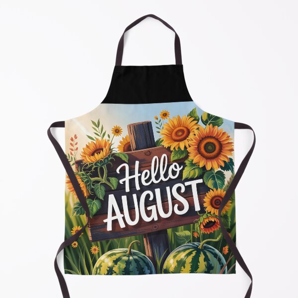 Item preview, Hello August – Rustic Wood Sign with sunflowers and watermelons designed and sold by EmeraldeaArt.