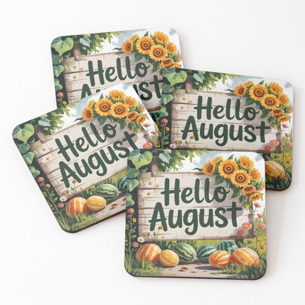 Item preview, Hello August – Surreal Orange Watermelons and Sunflowers decorated Welcome Sign designed and sold by EmeraldeaArt.