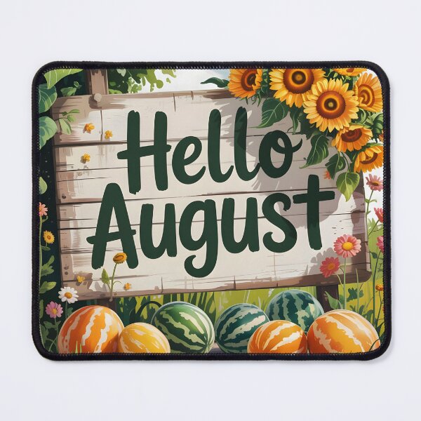 Item preview, Hello August – Surreal Orange Watermelons and Sunflowers decorated Welcome Sign designed and sold by EmeraldeaArt.