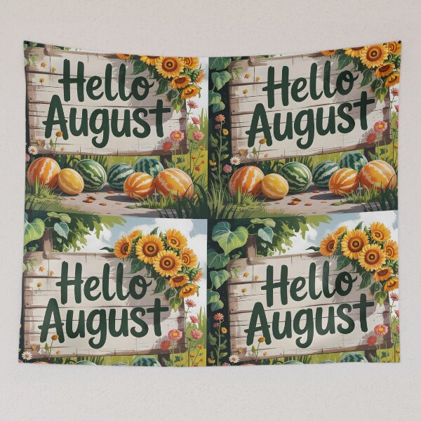 Item preview, Hello August – Surreal Orange Watermelons and Sunflowers decorated Welcome Sign designed and sold by EmeraldeaArt.